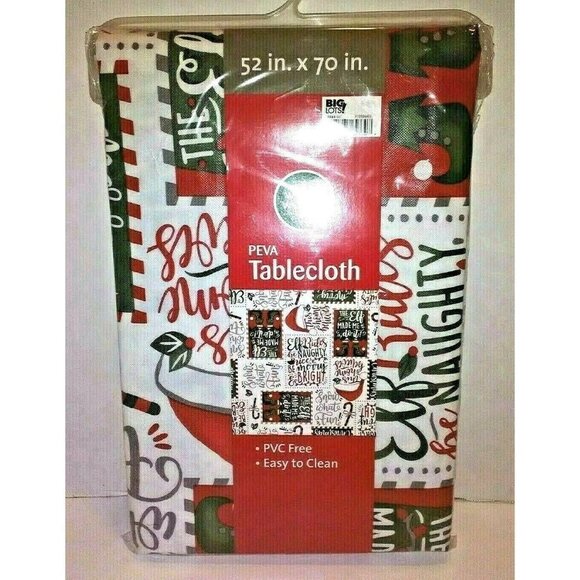 Christmas Winter Wonder Lane This Home Believes Elf Rules PEVA Tablecloth - Picture 1 of 12